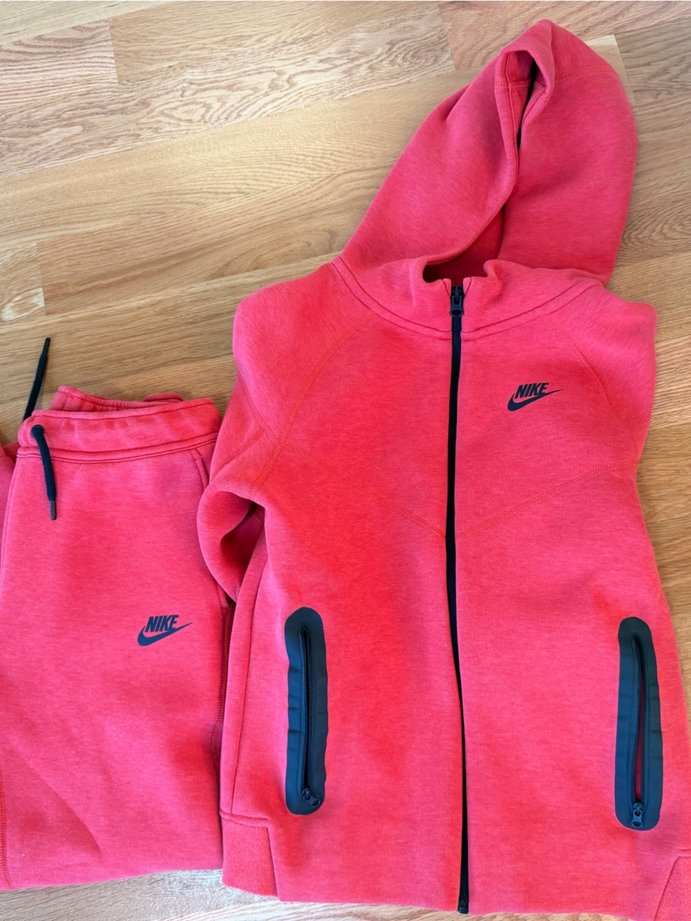 Nike Tech Kids Red Zip-Up Hoodie & Joggers Set